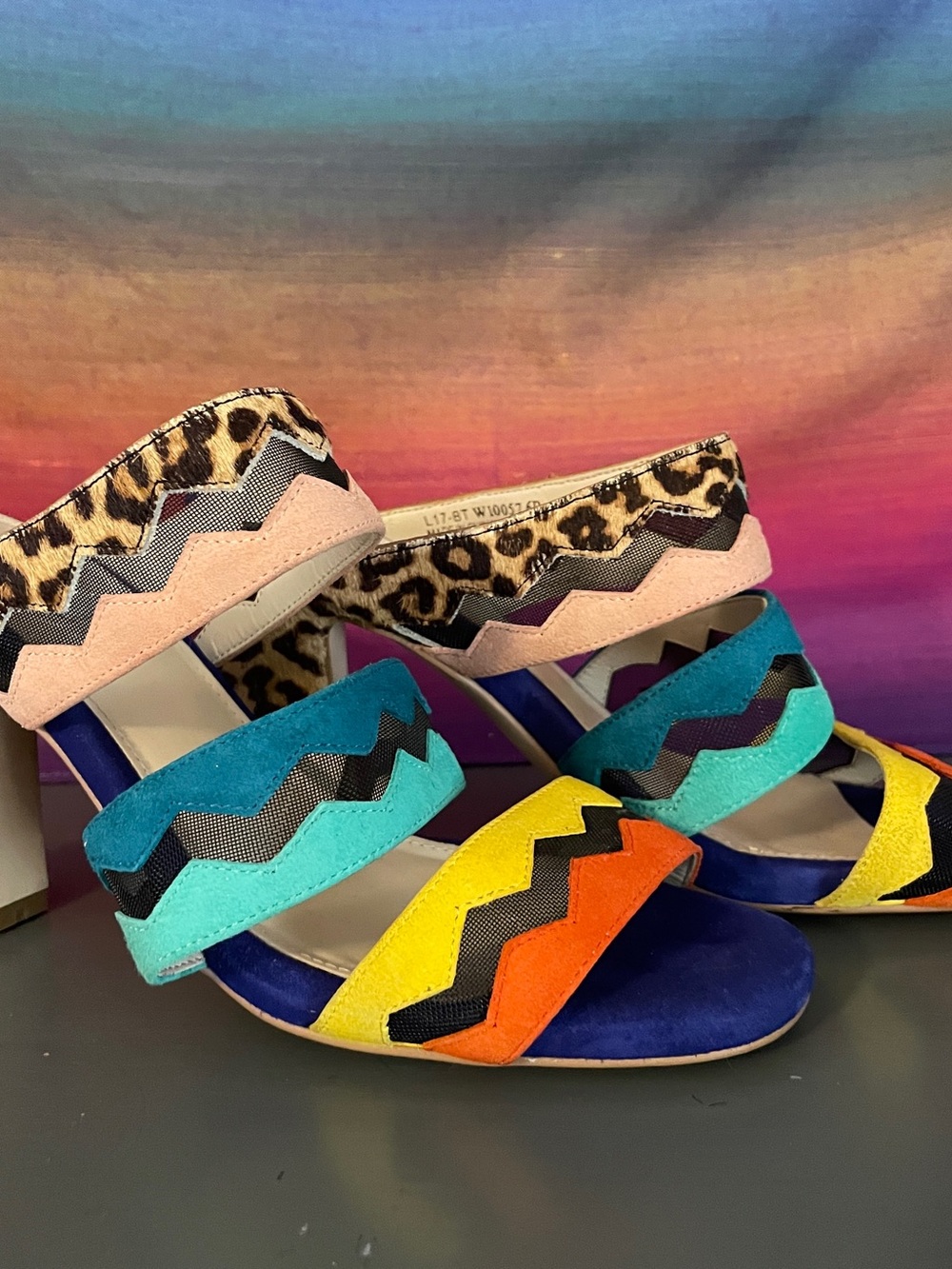 Cole Haan Amelia Haircalf Leopard Multicolor Suede Block High Heel Sandals 6B